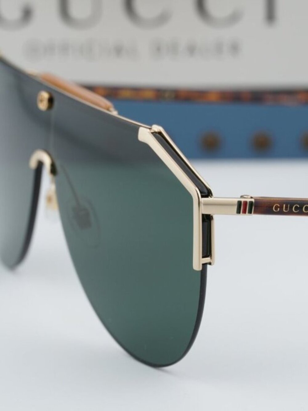 Gucci GG0584S 002 Shield Sunglasses - Gold\Green - Picture 9 of 11